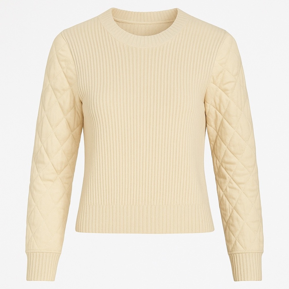 Current Air Anthropologie Quilted Sleeve Sweater Ribbed Knit Crew Neck Top M - Picture 1 of 7